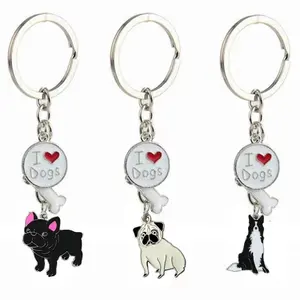 Wholesale I DOG Series Metal Dog Keychain Zinc Alloy Car Pendant Enamel Printed Pet Keyring for Souvenir and Gift