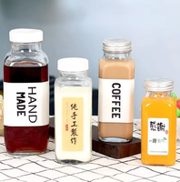 16oz clair 500ml carré bouteille de jus en verre pour le thé Kombucha doux Smoothie avec bouchon en plastique pour boisson