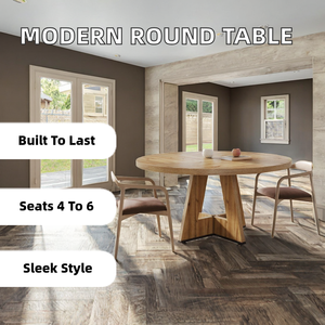 Table à manger moderne en bois sur piédestal de 47 pouces pour 4 à 6 personnes, meubles ronds pour la cuisine, la salle à manger et l'hôtel - Product Image 2