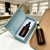 Flacon de sérum pour soins de la peau en verre ambré brun de luxe 20 ml 30 ml 50 ml 1 oz 2 oz, boîte d'emballage magnétique bleu clair