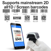 Escáner lector de código Qr 2D portátil Xincode Mini CMOS diente azul anillo de dedo portátil escáner de código de barras pequeño inalámbrico
