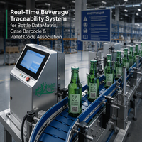 Système de traçabilité de la production de boissons pour l'association en temps réel des codes DataMatrix sur les bouteilles, des codes-barres sur les cartons et des codes de palettes