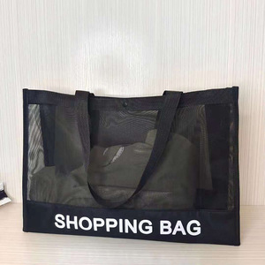 Hot Bán Phụ Nữ Công Suất Lớn Màu Đen Net Trái Cây Rau Mang Hàng Tạp Hóa Tote Vai Nylon Lưới Mua Sắm Túi - Product Image 4