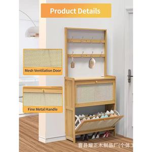 Small apartment entryway <b>shoe</b> cabinet, minimal space, simple <b>shoe</b> <b>rack</b>, flip-down cabinet with doors against the <b>wall</b>, - Product Image 3