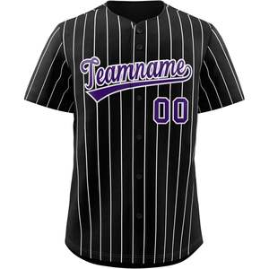 เสื้อเบสบอลมีกระดุมลายปักที่กำหนดเองพิมพ์หมายเลขชื่อส่วนบุคคลลายทางสีดำ/ สีขาว/สีม่วง - Product Image 2