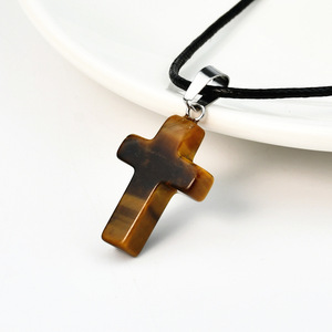 حبل جلد طبيعي متقاطع شكل حجر عين النمر قلادة للنساء والرجال - Product Image 6