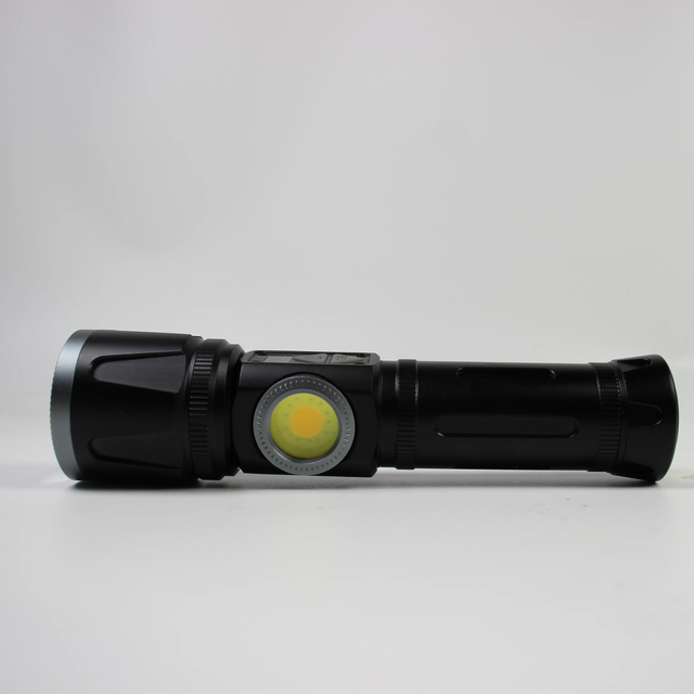 Rechargeable Multi-Function Flashlight with LED + Side COB, Power Bank Type-C In/Out, Zoomable Focus, Magnet and Display OEM ODM