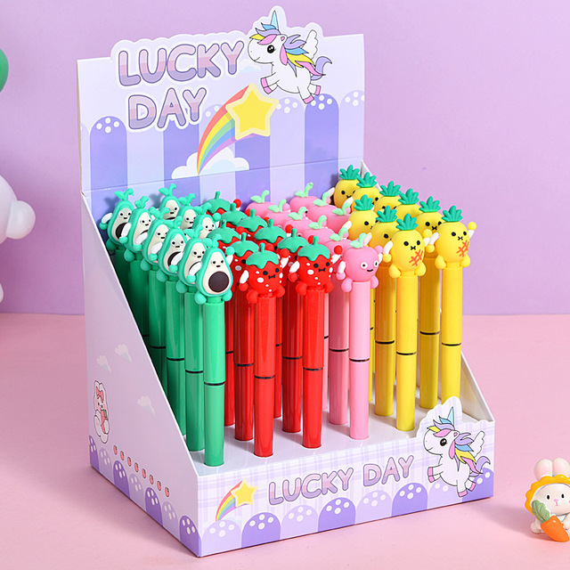 Wholesale Cute Fruit Design Refillable Pen Cartoon Direct Liquid Students Neutral Pen Colors Liquid Fast-Drying Rollerball Pen
