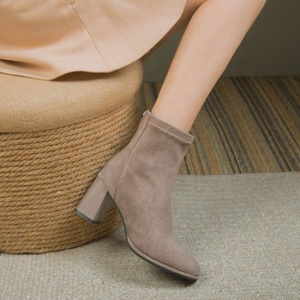 Korean Western Thick Short <b>Boots</b> with Square Toe Caps PU Upper Material Square Heel Rear Zipper Design Exuding Elegant Style - Product Image 6