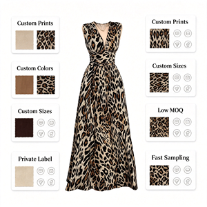 Abito lungo estivo da <span class=keywords><strong>donna</strong></span> in maglia di alta qualità, senza maniche, scollo a V, fantasia leopardata, elegante, comodo e che valorizza la figura - Stampa digitale - Product Image 5