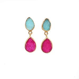 ต่างหูชุบทองธรรมชาติอาเกตดรูซี่อัญมณีเครื่องประดับทองสตั๊ดสไตล์ผลักดันต่างหู - Product Image 1