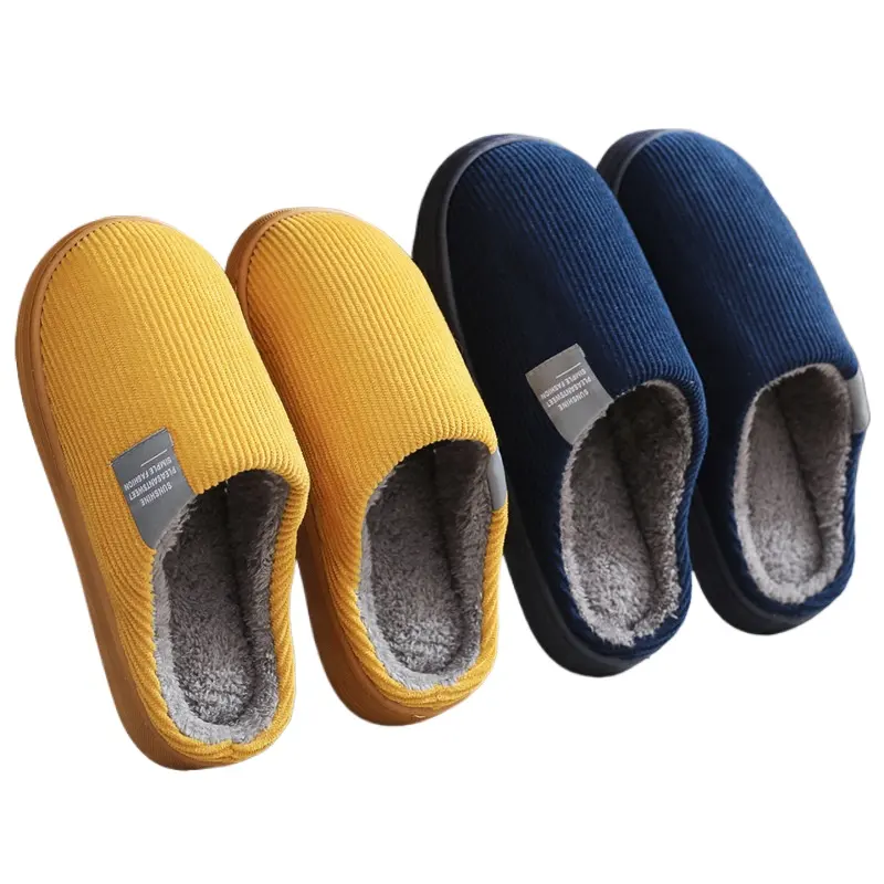 Xinyun sandal musim dingin hangat untuk pria dan wanita, sandal rumah tangga dalam ruangan dengan bagian bawah tebal dan bulu bulan nyaman