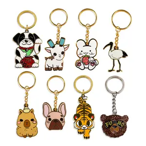 Wholesale dog key ring metal animal key chains custom logo designer tiger crane deer enamel keychain rabbit logo keyring