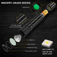 Lampe torche tactique longue portée en alliage d'aluminium, LED, USB, 1000 lumens, rechargeable, étanche IP68, portée du faisceau 300-400 m