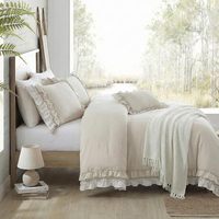 Parure de lit beige Bedorm avec housse de couette à volants, style shabby chic, ultra douce et facile d'entretien