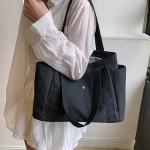 Tas bahu belanja dapat dipakai ulang polos tas <span class=keywords><strong>Tote</strong></span> kanvas Multi saku kapasitas besar Logo kustom untuk siswa kerja bepergian - Product Image 4