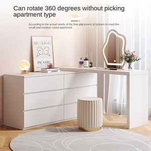 Moderno Simple Dormitorio Tocador Crema Retráctil <span class=keywords><strong>Maquillaje</strong></span> Escritorio Integrado Cubo Gabinete de Almacenamiento Pequeño Apartamento Crema Panel - Product Image 5