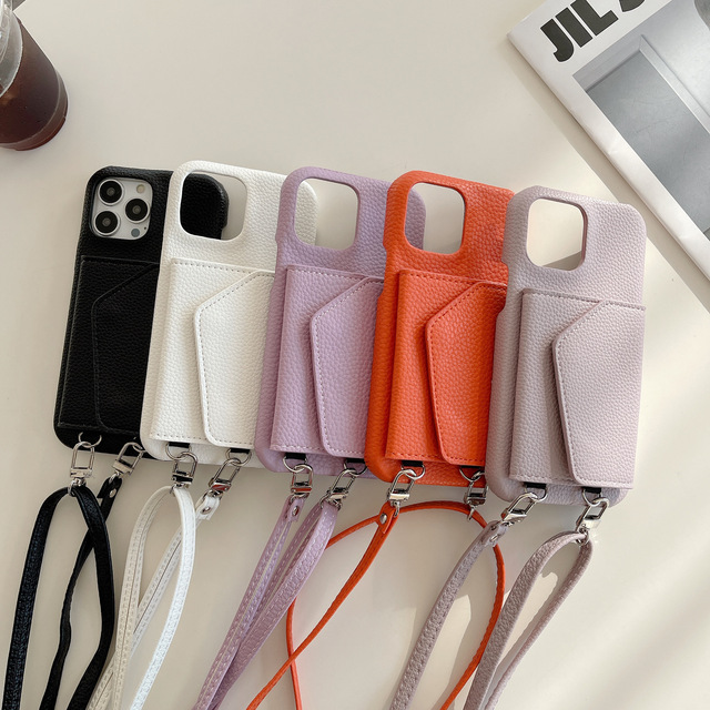 Wallet Case-Shoulder Crossbody Strap Mirror Card Pockets Back Pocket Crossbody Phone Bag Lanyard Phone Case for iPhone 18pro Max