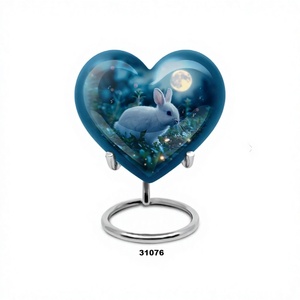 Vente chaude White Bunny Moon Memorial Urne de crémation pour adultes Urne funéraire décorative grand coeur avec support et sac en velours gratuit - Product Image 1