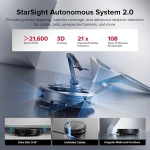 หุ่นยนต์ดูดฝุ่น EU Saros Z70 StarSight พร้อมฟังก์ชั่นถูพื้น แรงดูดสูง 22000Pa ยกหัวถูได้ 22 มม. ระบบจดจำวัตถุ 108 ชนิด เหมาะสำหรับบ้านและสัตว์เลี้ยง - Product Image 3