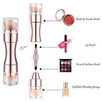 Kuas Makeup Foundation Multi-Fungsi 4 in 1 Bulu Sintetis Vegan Dua Sisi Dengan Ujung Miring Untuk Blush Kontur Bedak