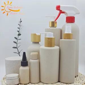 Garrafas plásticas biodegradáveis da palha do trigo 100ml 250ml 400ml 500ml champô e lavagem do corpo garrafa com bomba do pulverizador