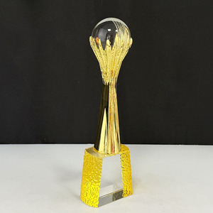 Souvenir <strong>Gifts</strong> Gold Crystal <strong>Cricket</strong> Ball Trophy Customized Crystal Trophy Engraved Awards Yellow Base MH-N564 - Product Image 4