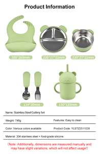 Ensemble d'alimentation pour bébé personnalisé de qualité supérieure avec motif d'ours, en acier inoxydable 304, silicone de qualité alimentaire, résistant à la chaleur, kit de repas pour enfants - Product Image 6