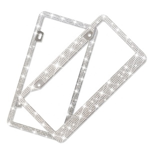 Marco de matrícula de acero inoxidable con diamantes de imitación de cristal para soporte de placa de diamante estándar de EE. UU. América 12,4 pulgadas 6,3 pulgadas - Product Image 1