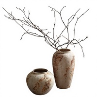 Nouveau Grand Vase en Céramique Style Wabi-Sabi de Chine Continentale, Motif Vieilli en Poterie Rustique, pour Salon et Meuble TV