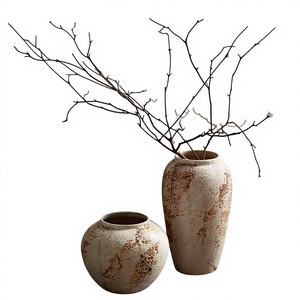 Nouveau <span class=keywords><strong>vase</strong></span> en céramique de style <span class=keywords><strong>chinois</strong></span> Wabi-Sabi, <span class=keywords><strong>grand</strong></span> <span class=keywords><strong>vase</strong></span>, design en poterie grossière vieillie et mouchetée, pour l'entrée, le meuble TV, l'arrangement floral - Product Image 1