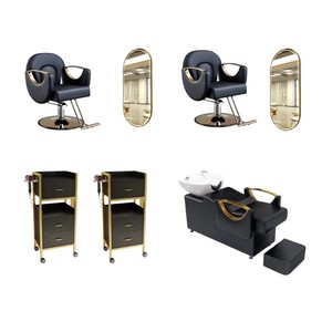 Best Sale White Salon Furniture Package Set with <b>LED</b> Mirror Barber Chair Handcart and Shampoo <b>Bed</b> Trolley for Hair Salon or Shop - Product Image 1