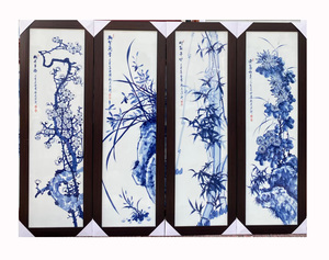 <span class=keywords><strong>Art</strong></span> mural chinois décoratif, peinture murale en porcelaine bleue et blanche peinte à la main, décorations d'intérieur Jingdezhen, céramique - Product Image 1