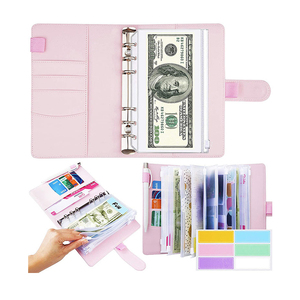 Custom Logo 6 Ring Binder Pu Leather A6 Money Budget Cash Binder With Zipper Envelopes
