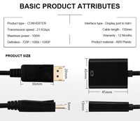 Câble adaptateur DP mâle vers HDTV femelle en gros, gaine PVC, paire torsadée pour PC, ordinateur portable, moniteur et projecteur DisplayPort
