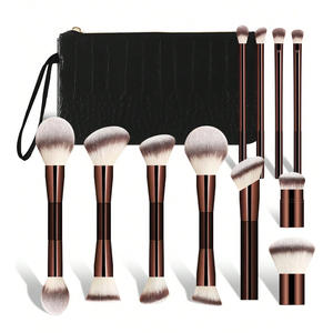 11PS Juego completo de brochas de maquillaje de función completa Juego de herramientas de maquillaje profesional súper suave de lujo marrón - Product Image 4