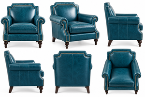 Fauteuil élégant en cuir vert sarcelle avec accents cloutés, accoudoirs larges et coussinets de soutien pour salons de luxe - Product Image 3