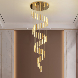 Lampes suspendues modernes pour hall d'entrée, style loft, luminaire pour entrée, duplex, escalier, lustres en cristal doré - Product Image 4