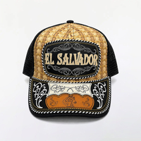 Casquettes Trucker en Maille de Paille Premium OEM ODM avec Patch en Cuir El Salvador et Broderie Cheval, Visière Courbée Style Western, Personnalisables