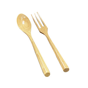 Bol à salade en bois de hêtre avec fourchette, cuillère et repose-cuillère en bois pour hôtel, café, thé, usage enfant - Product Image 5