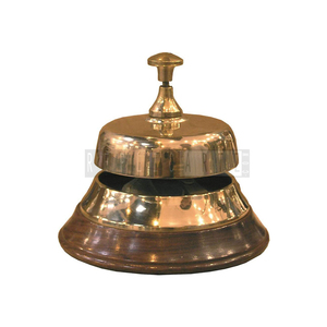 Vintage Wooden Table Bell Ringer with Brass Metal Bell Decorative <b>Desk</b> Bell for Reception School Church <b>Rustic</b> Home Decor Gift - Product Image 1