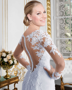 Nouvelles robes de mariée blanches à manches longues en dentelle pour femmes - Product Image 3