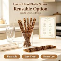 Pailles à boire réutilisables en plastique PP écologique à imprimé léopard brun