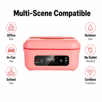 Boîte à lunch électrique sans fil rose, batterie rechargeable, contrôle numérique, capacité 1L, pot intérieur en acier inoxydable, chauffe-plats pour