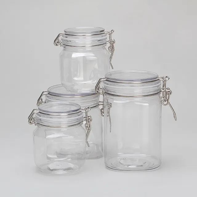 Jar De Armazenamento De Alimentos Material De Segurança Infantil Redondo Vazio PET Plastic Clear Storage Jar Garrafa Para Doces