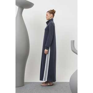 เดรสยาวคอตั้งทรงหรูหราผ่าข้างทรงหลวมผ้าทอสีดำลำลองใส่ได้ทุกวันแฟชั่นสำหรับผู้หญิง - Product Image 2