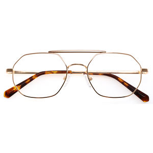แว่นตากรอบแว่นสายตาสีทองแบบวินเทจสะพานคู่บางสไตล์ธุรกิจของผู้ชายสำหรับรูปหน้าเพชร - Product Image 1