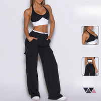 Ensemble de yoga 2 pièces pour femme, taille haute, legging large, color block, double couche, vêtements de sport, fabrication OEM ODM 2026