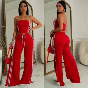 Conjunto de Dos Piezas para Vacaciones de Moda, Top Tubo Sensual para Mujer con Pantalones de Pierna Recta Drapeados de Cintura Alta, Conjunto Informal de Verano - Product Image 3