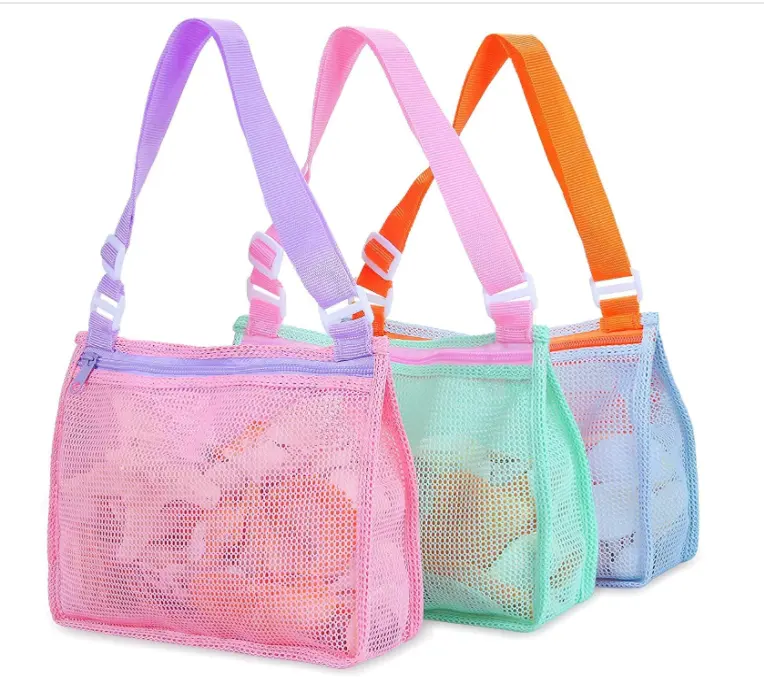 Beach Toy Mesh Bag Kids Shell Collecting Bag Beach Sand Toy Totes Swimming Accessories for Boys and Girls